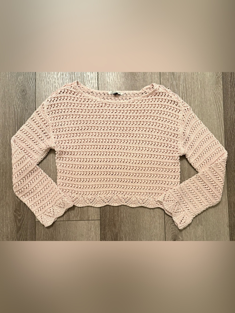 American Eagle Pink Crochet Bell Sleeve Cropped Sweater XS